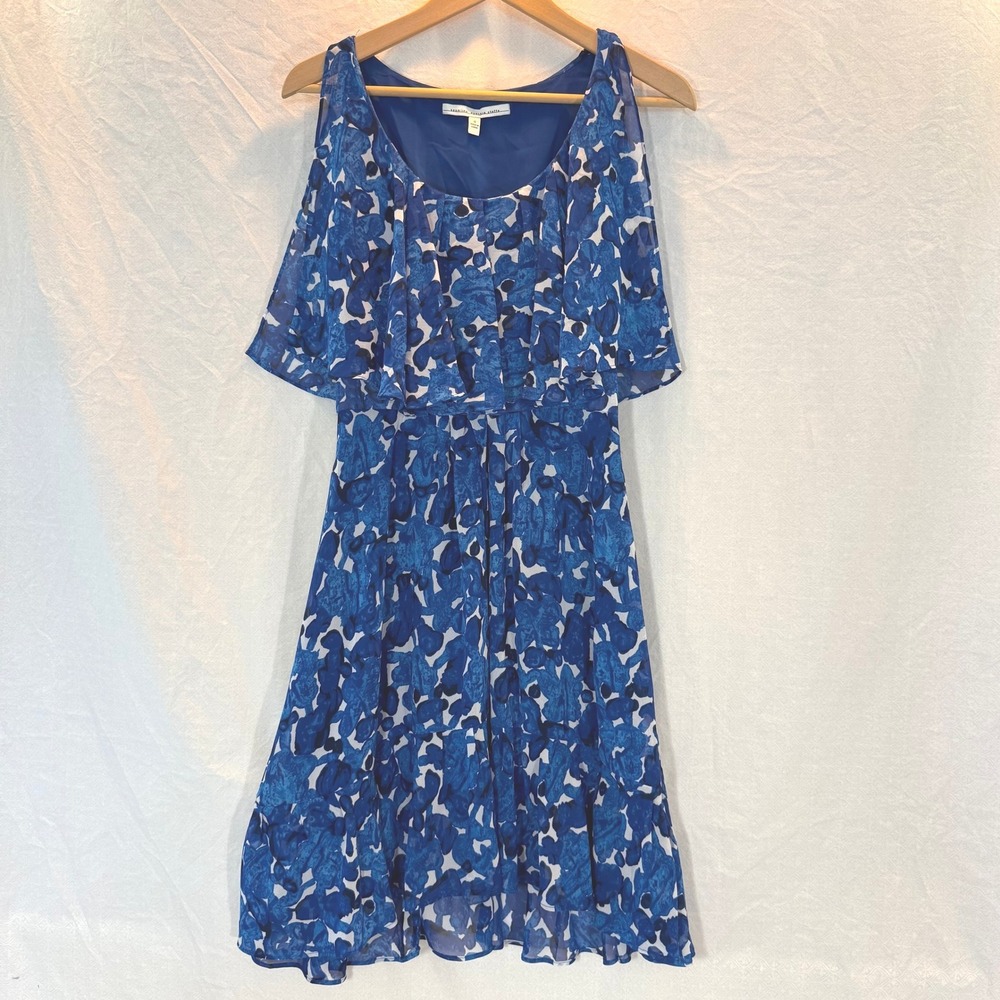Seamline Cynthia Steffe Blue Abstract Floral Chiffon Overlay Dress Sz 0